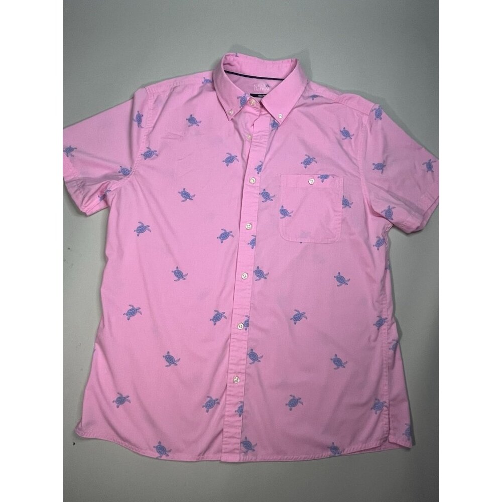 Croft & Barrow Mens Pink Hawaiian Shirt Slim Fit, Sea Turtles, Beachy Resortwear